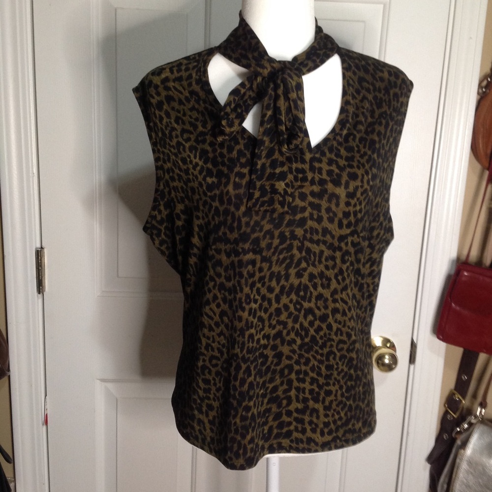 Heavenly Sleeveless Animal Print Pussy Bow Top